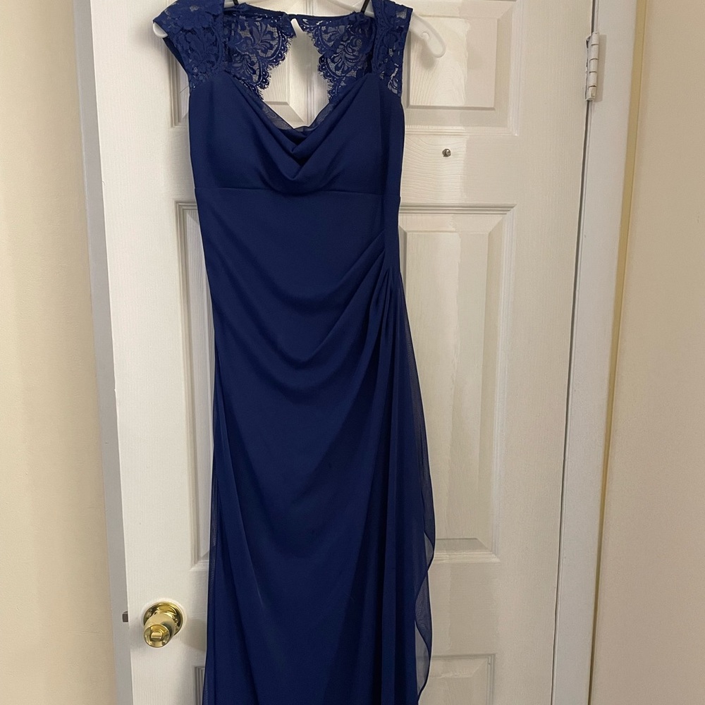 Blue floor length evening dress
